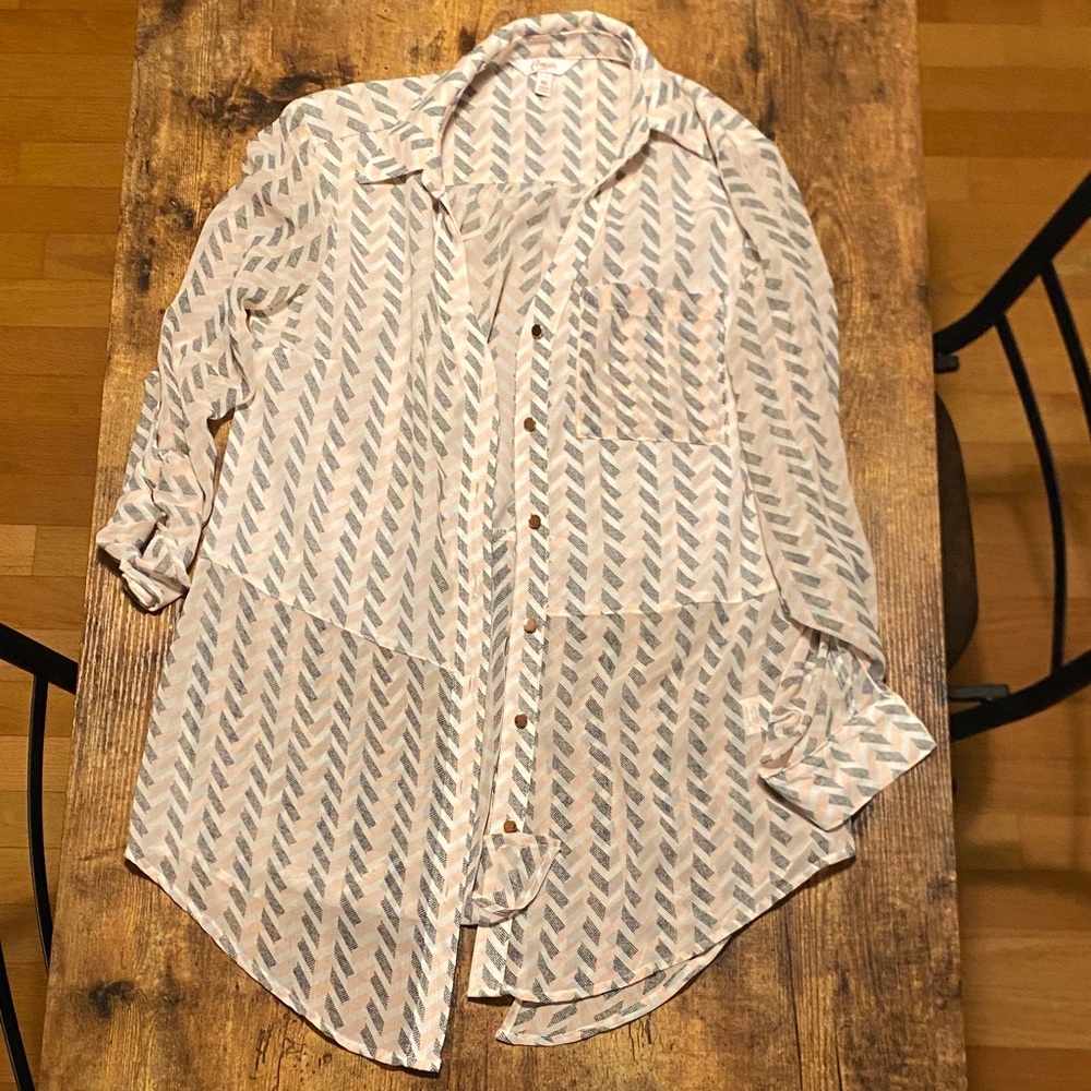 Candie's Pink and Gray Button Down Shirt